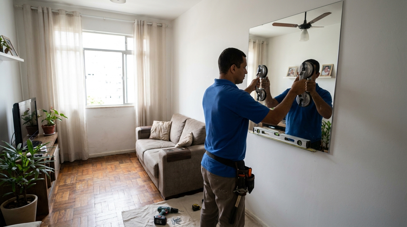 Espelho sob medida com parquet em Atibaia-SP
