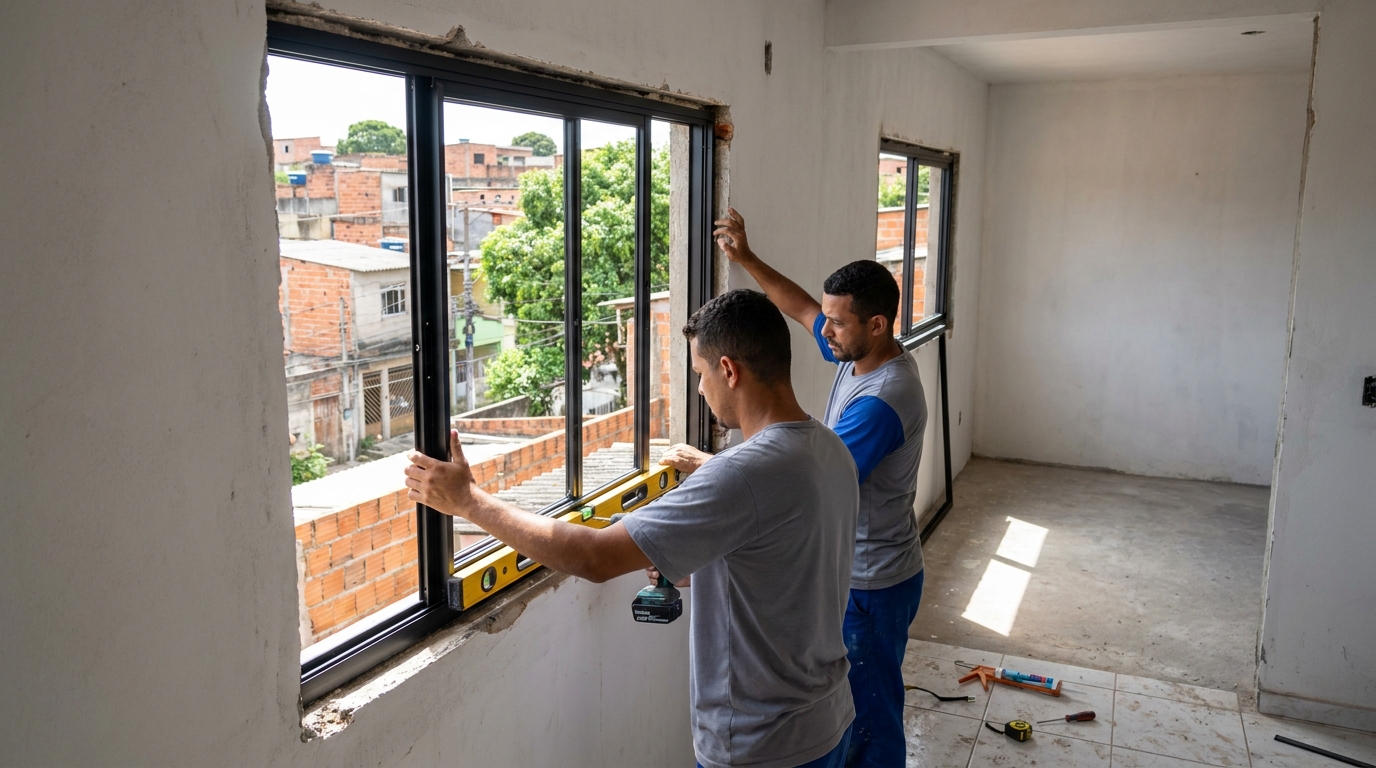 Esquadria de alumínio em obra em Atibaia-SP
