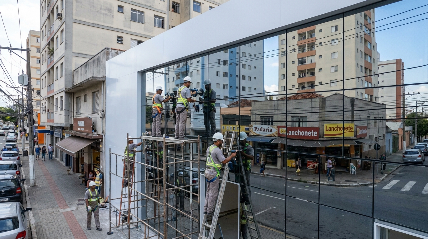 Fachada espelhada em esquina em Atibaia-SP